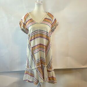 Anthropologie Holding Horses | Elira Strip V-neck Cotton Blend Dress | Med
